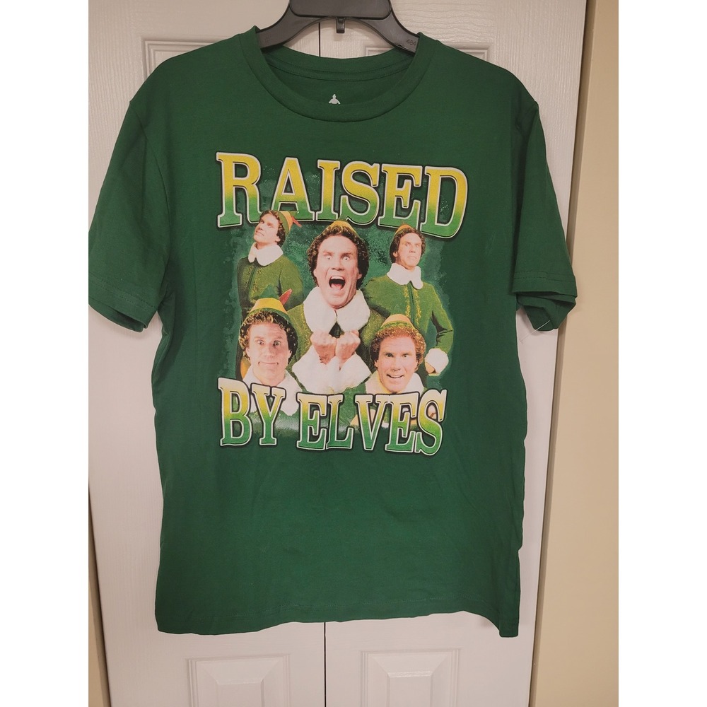 ELF Will Farrel "Raised by Elves" Christmas/Holiday T-Shirt Unisex Sz S‎